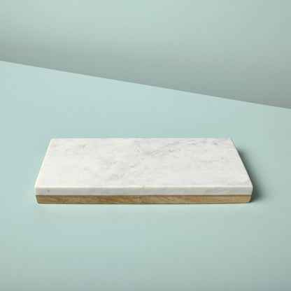 White Marble & Wood Reversible Rectangular Board, Small
