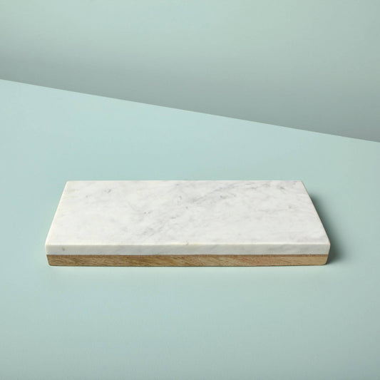 White Marble & Wood Reversible Rectangular Board, Small
