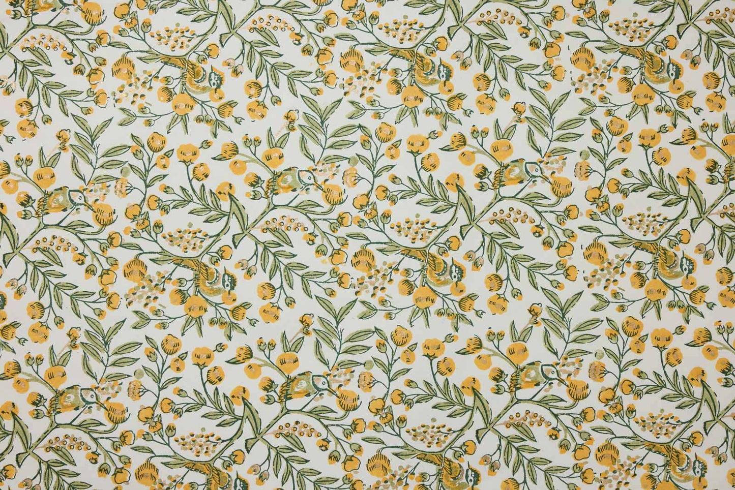 Block Printed Wrapping Paper Sheets - BP Song Birds Sunshine