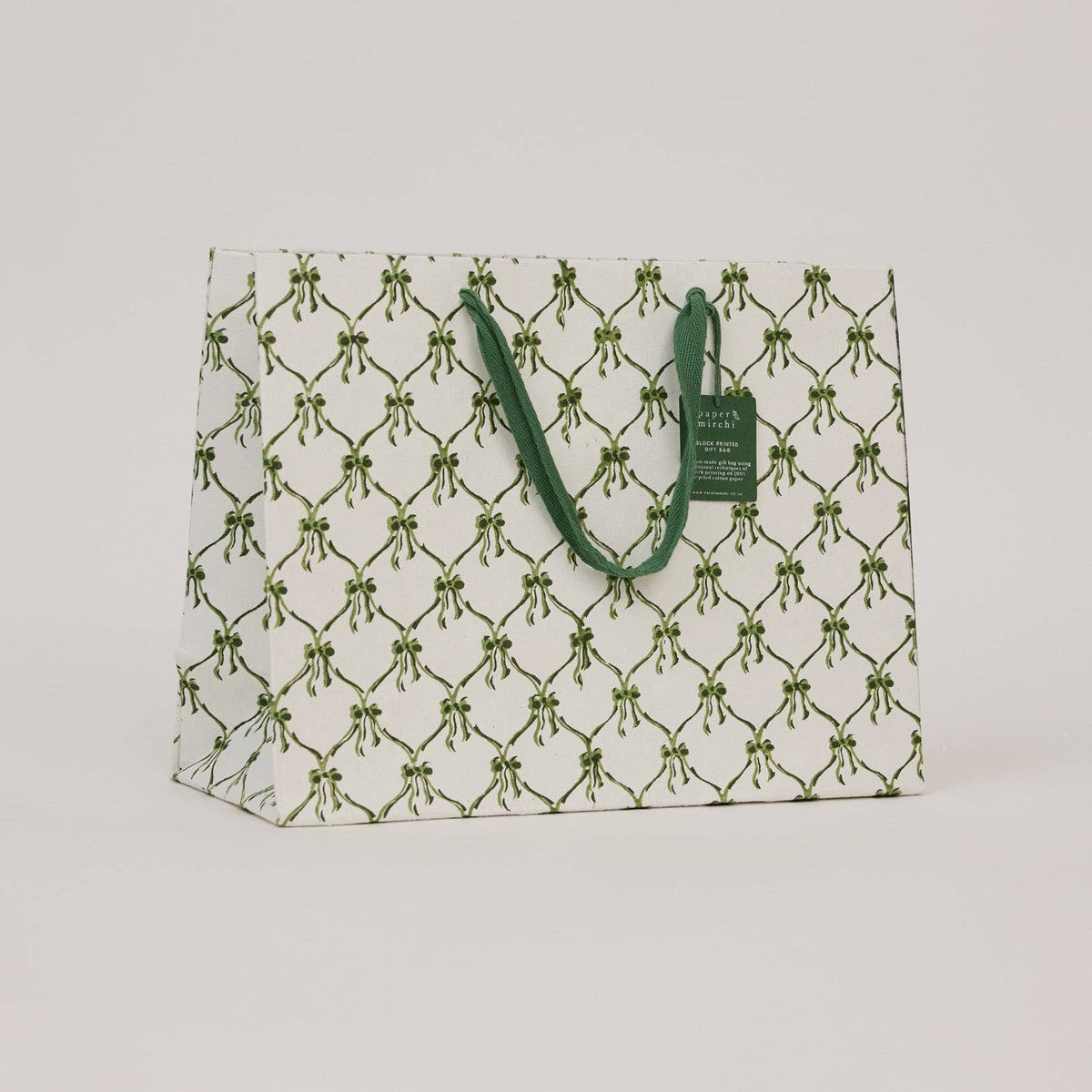 Block Printed Gift Bags (Large) - Holly Green