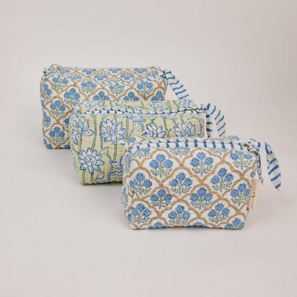 Organic Cotton Toiletry Bag (Small) - Trellis Indigo
