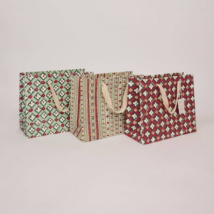 Block Printed Gift Bags (Medium) - Traditional Christmas