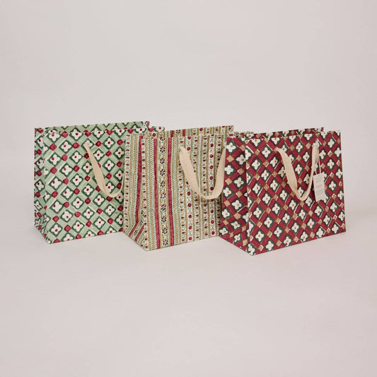 Block Printed Gift Bags (Medium) - Traditional Christmas