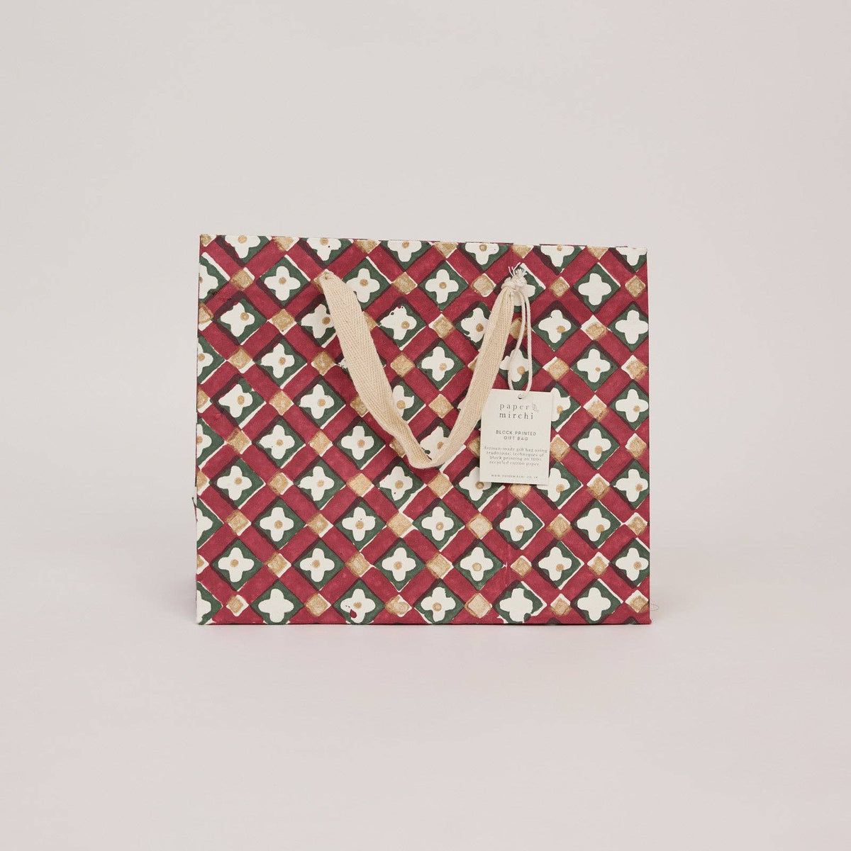 Block Printed Gift Bags (Medium) - Traditional Christmas
