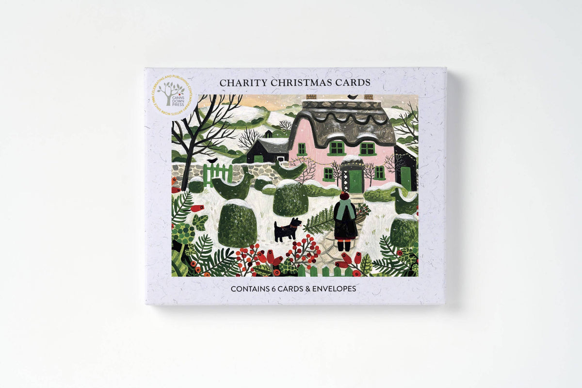 AGBI Christmas Card Pack - Pink Cottage And Snowy Topiary