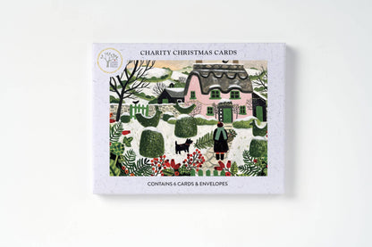 AGBI Christmas Card Pack - Pink Cottage And Snowy Topiary