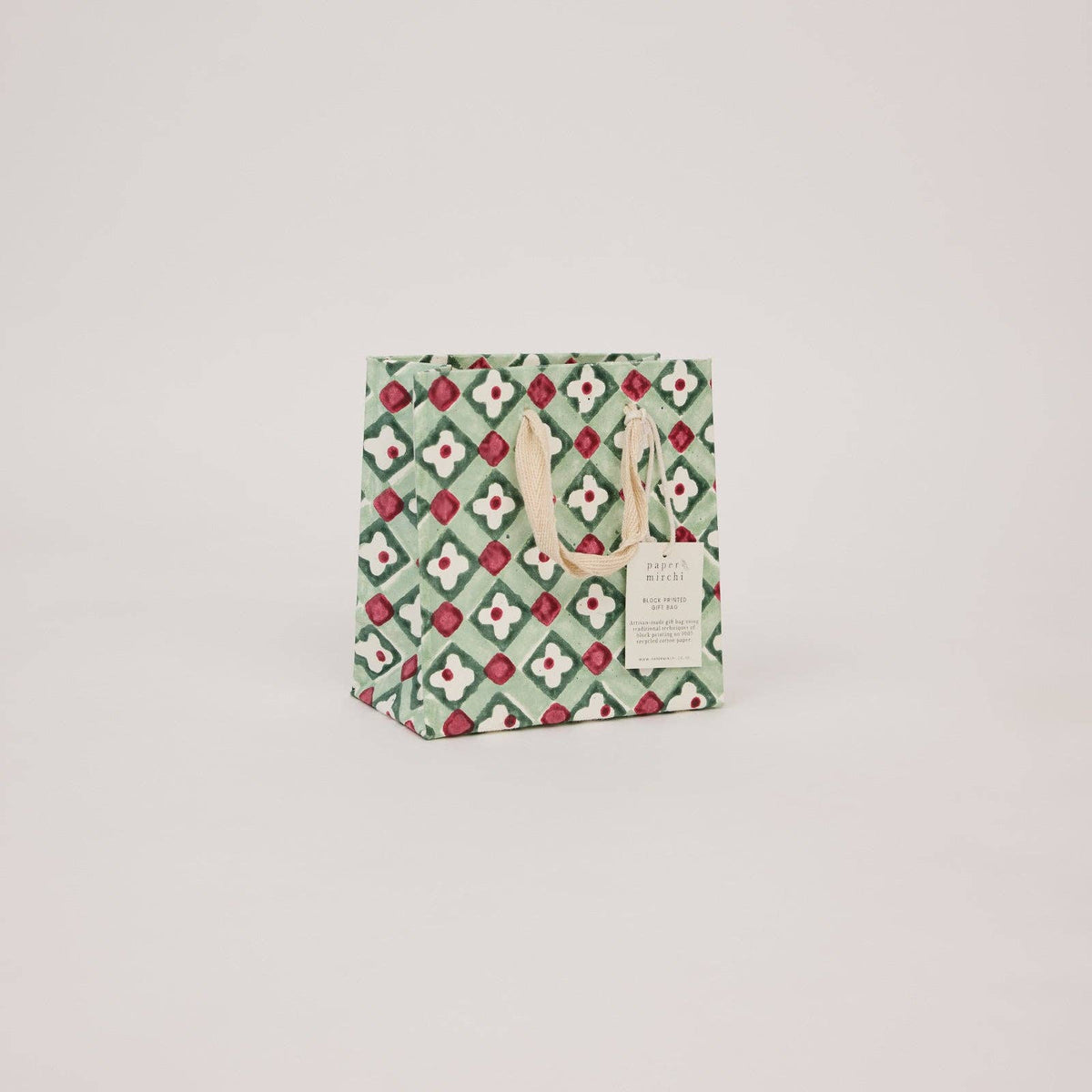Block Printed Gift Bags (Small) - Traditional Christmas