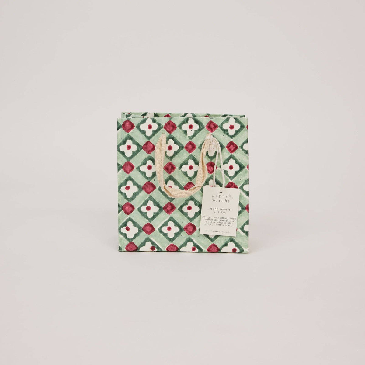 Block Printed Gift Bags (Small) - Traditional Christmas