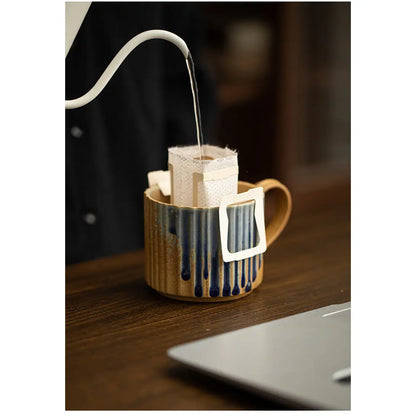Japanese Style Ceramic Coffee Mug with Saucer Set