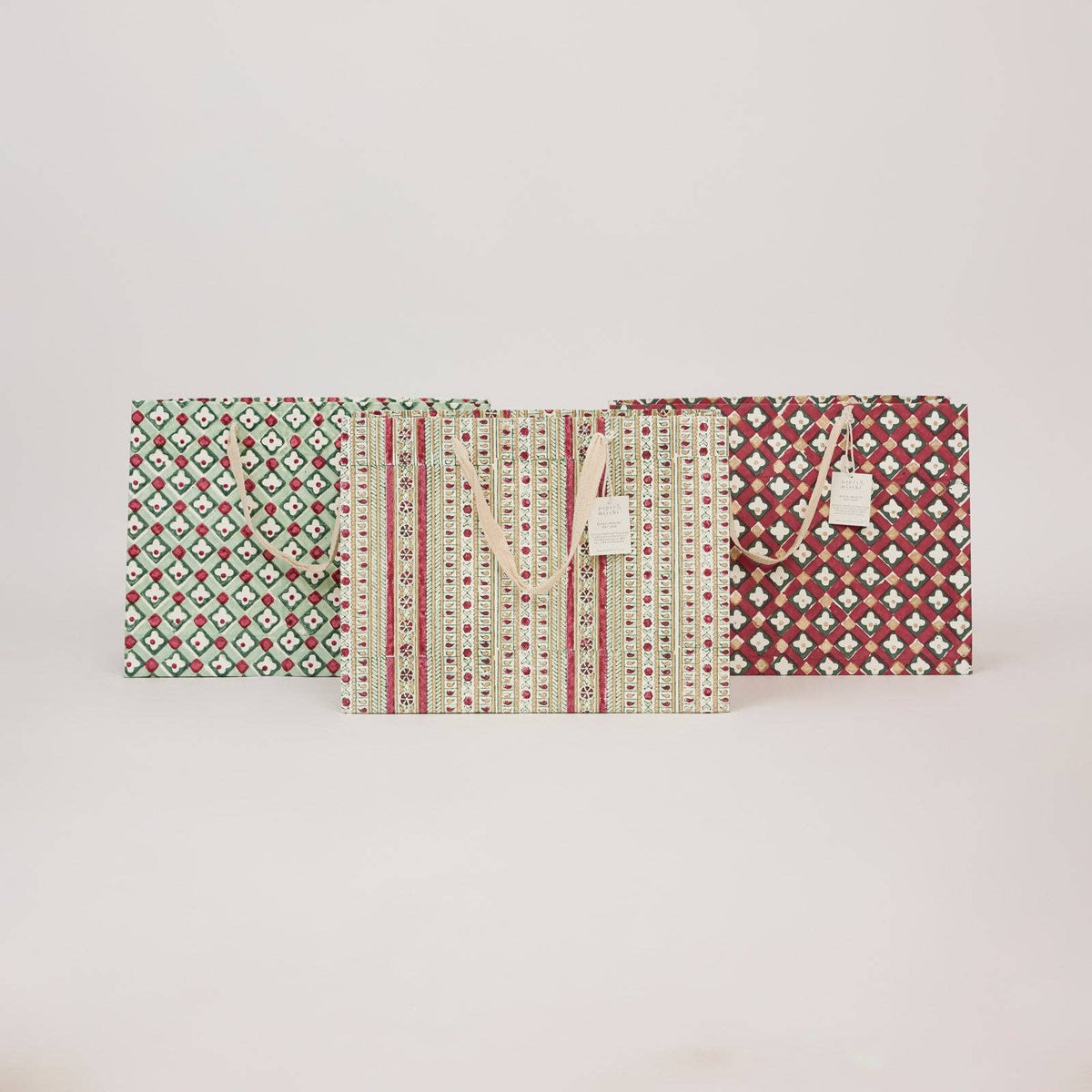 Block Printed Gift Bags (Large) - Traditional Christmas