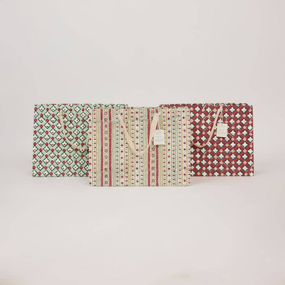 Block Printed Gift Bags (Large) - Traditional Christmas