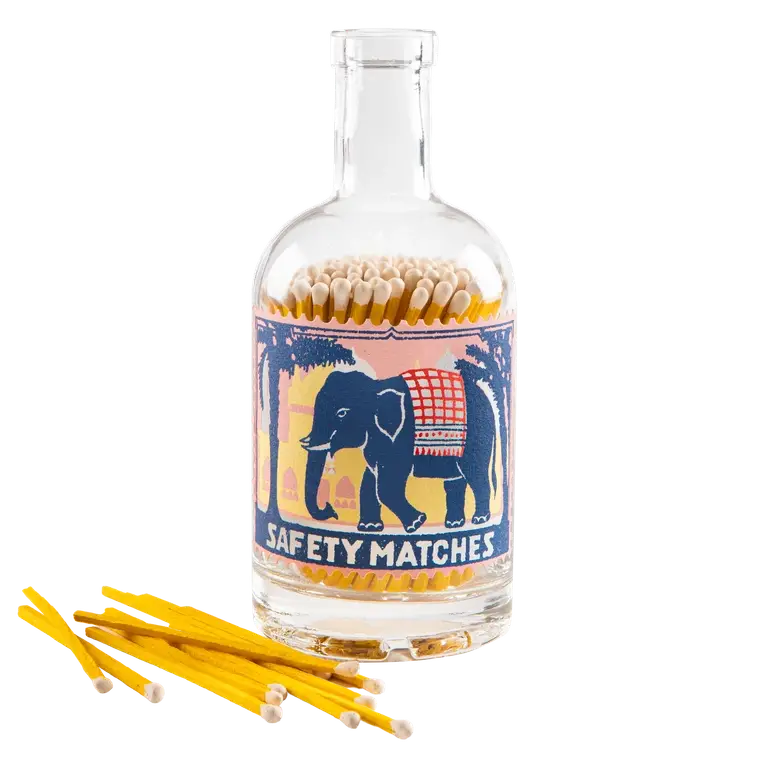 Pink Elephant Match Bottle | Glass Bottle - Safety Matches