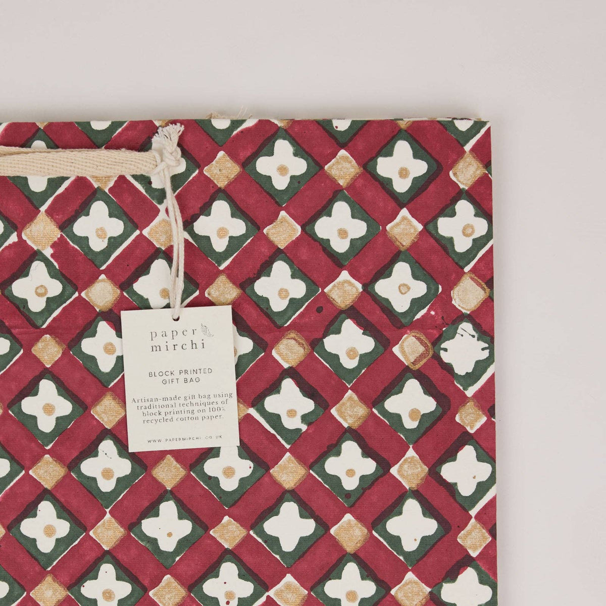 Block Printed Gift Bags (Large) - Traditional Christmas