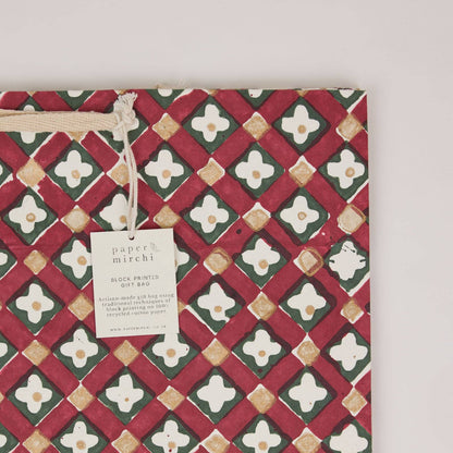 Block Printed Gift Bags (Large) - Traditional Christmas