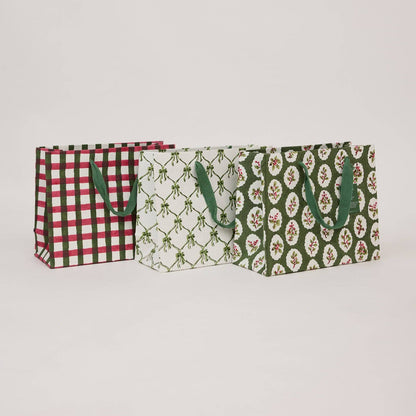 Block Printed Gift Bags (Medium) - Holly Green