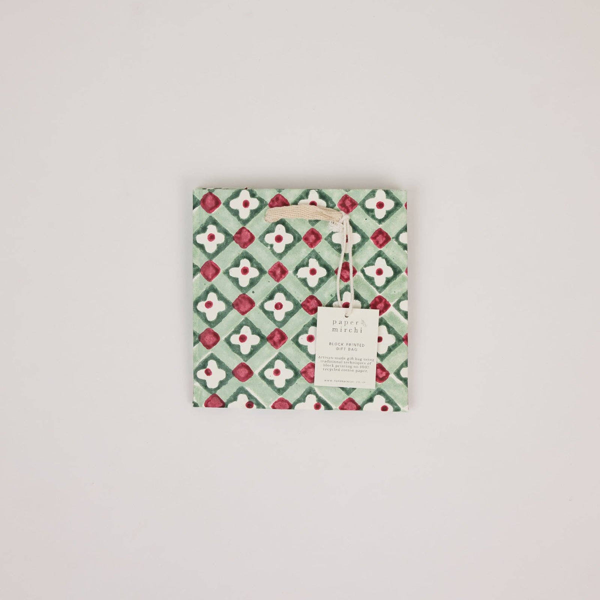 Block Printed Gift Bags (Small) - Traditional Christmas