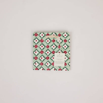 Block Printed Gift Bags (Small) - Traditional Christmas