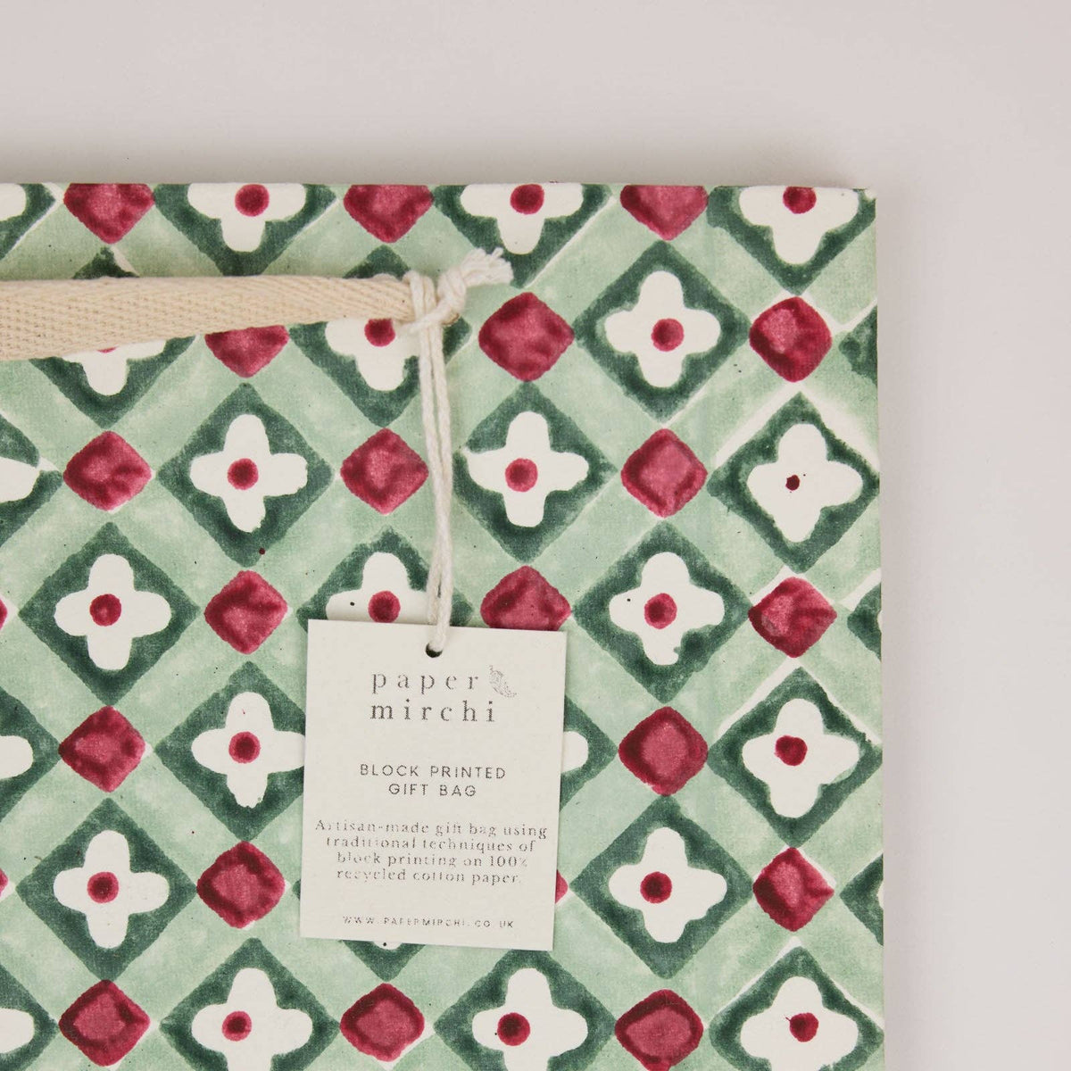 Block Printed Gift Bags (Large) - Traditional Christmas