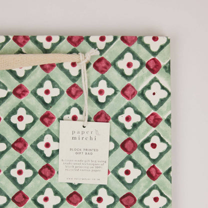 Block Printed Gift Bags (Large) - Traditional Christmas