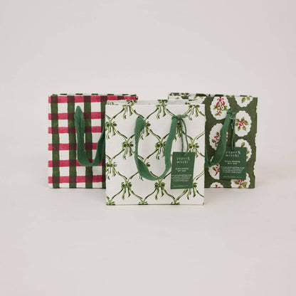 Block Printed Gift Bags (Small) - Holly Green