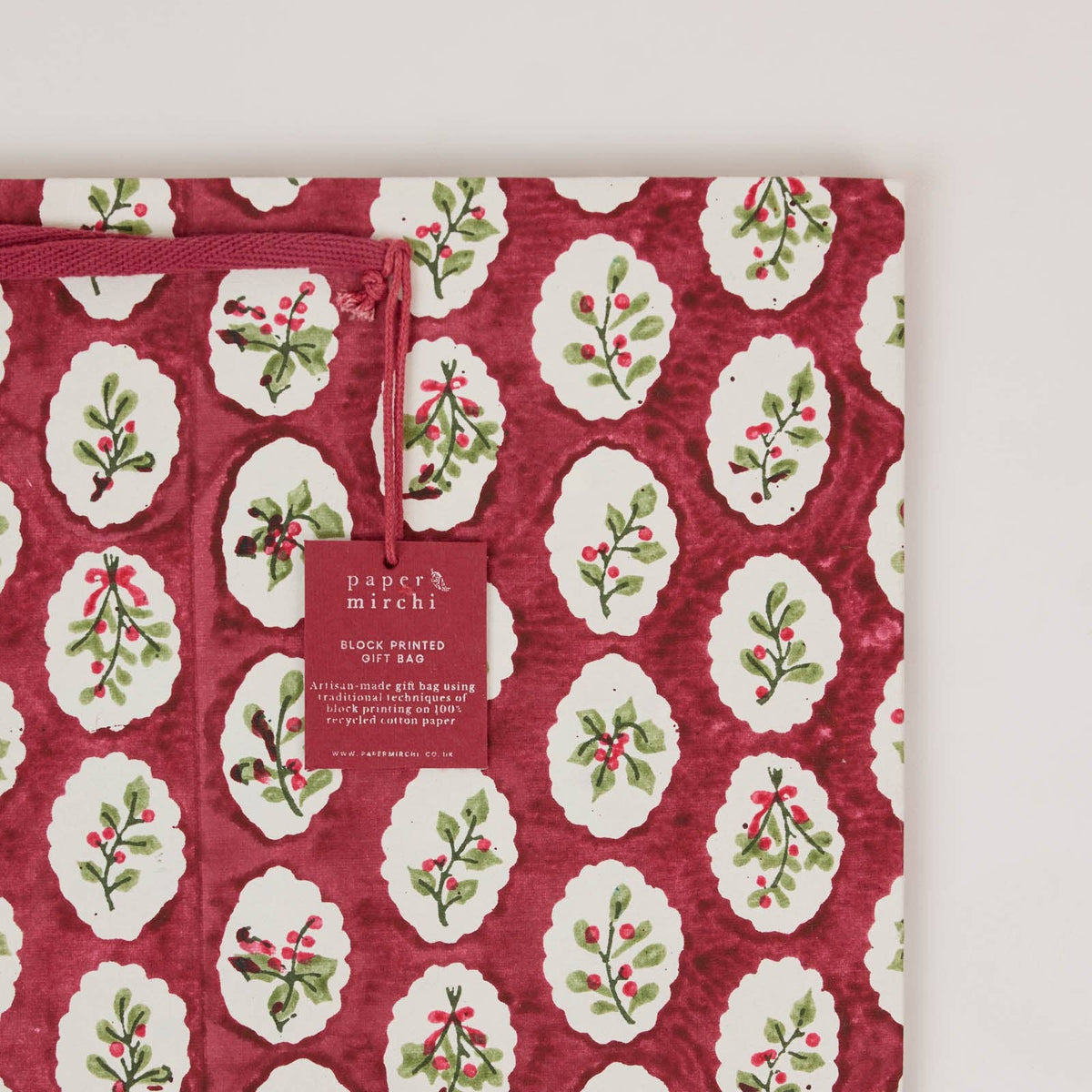 Block Printed Gift Bags (Large) - Christmas Pudding