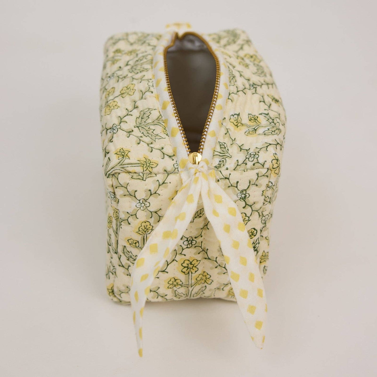 Organic Cotton Toiletry Bag (Small) - Floral Lattice Buttercream