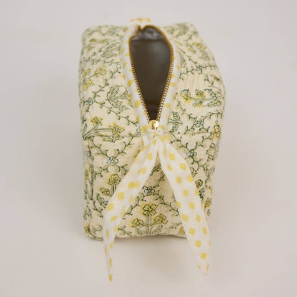 Organic Cotton Toiletry Bag (Small) - Floral Lattice Buttercream