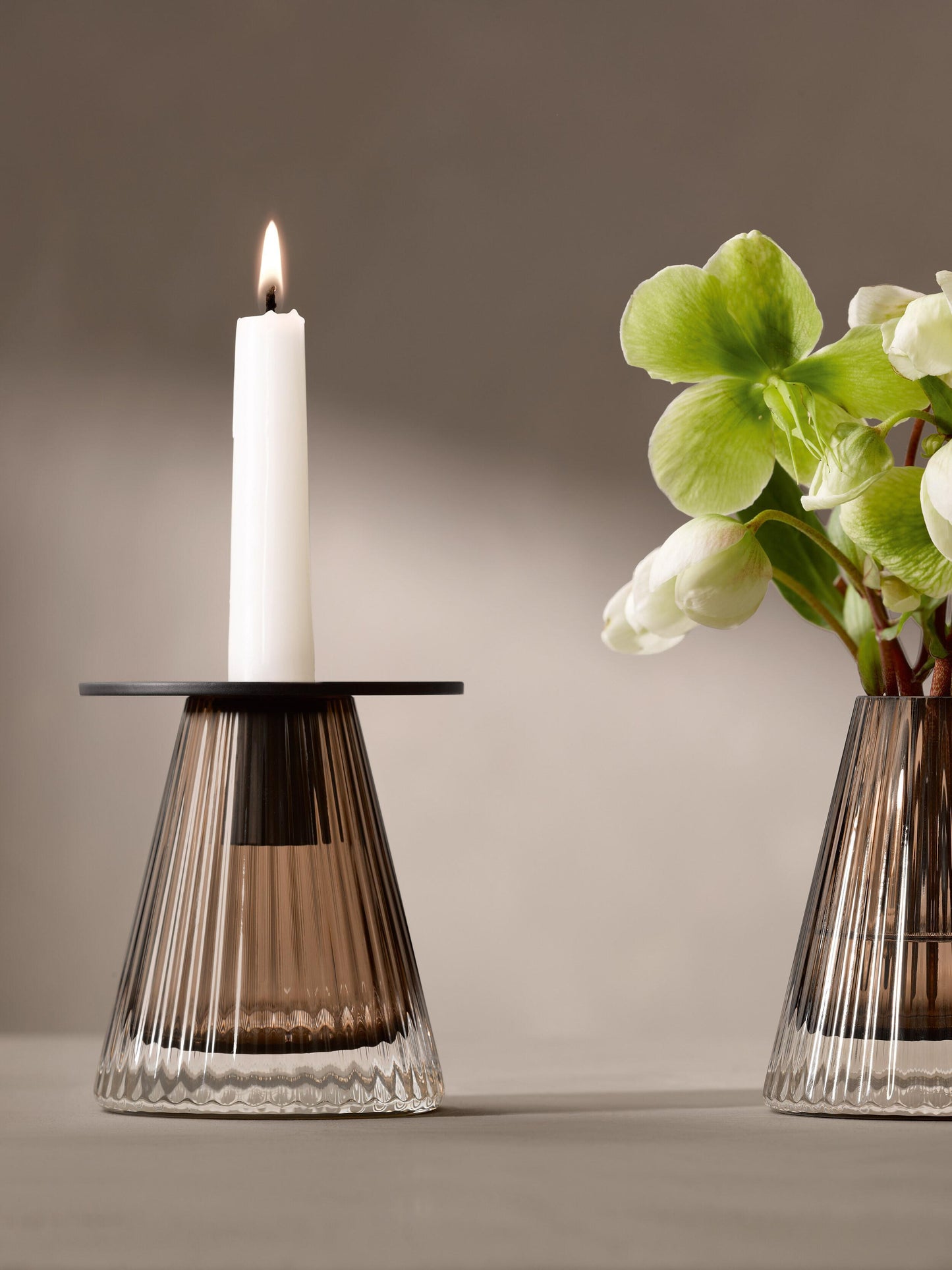 Beacon Candle Holder / Vase - Taupe + Jet Black