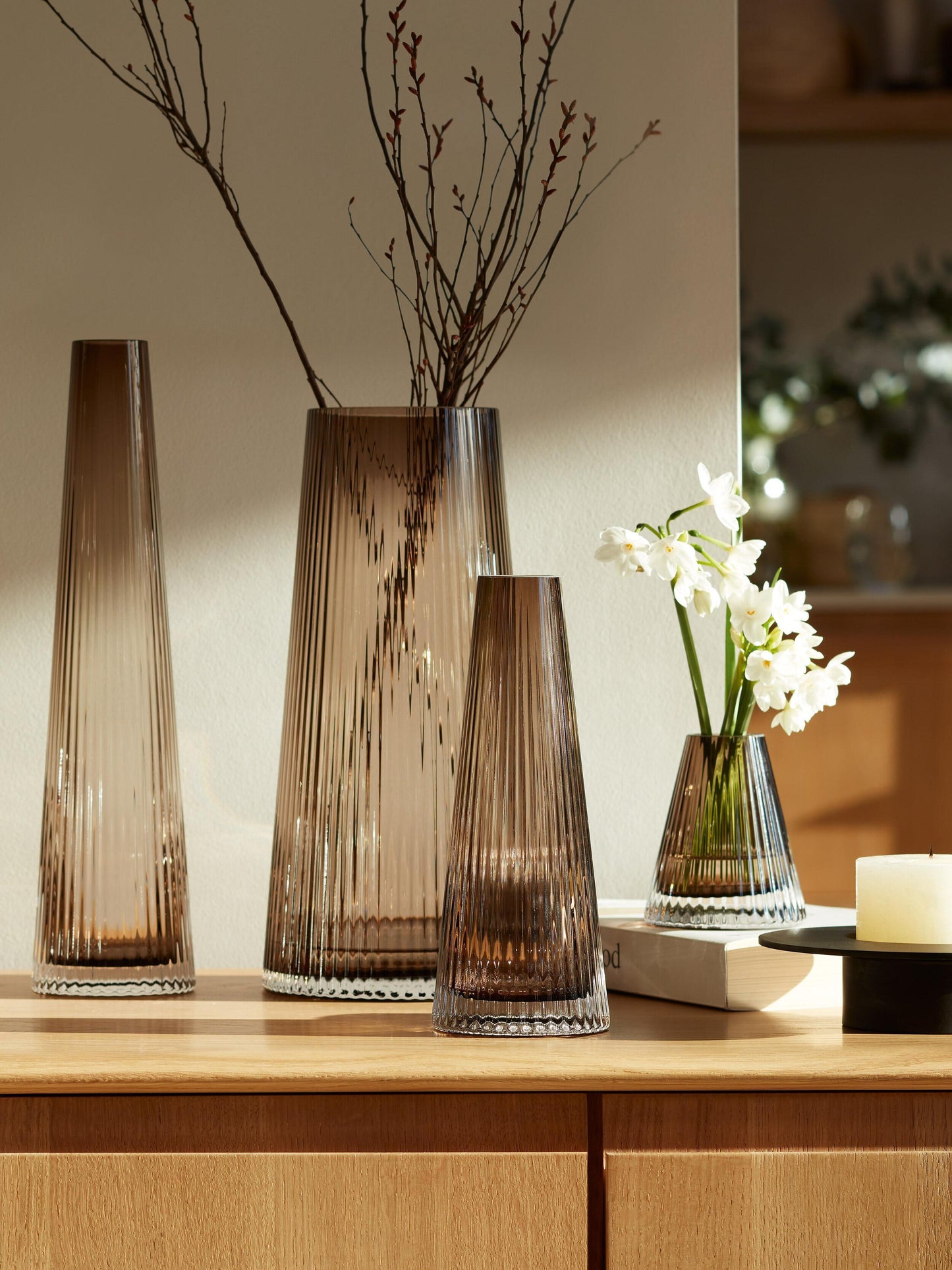 Beacon Candle Holder / Vase - Taupe + Jet Black