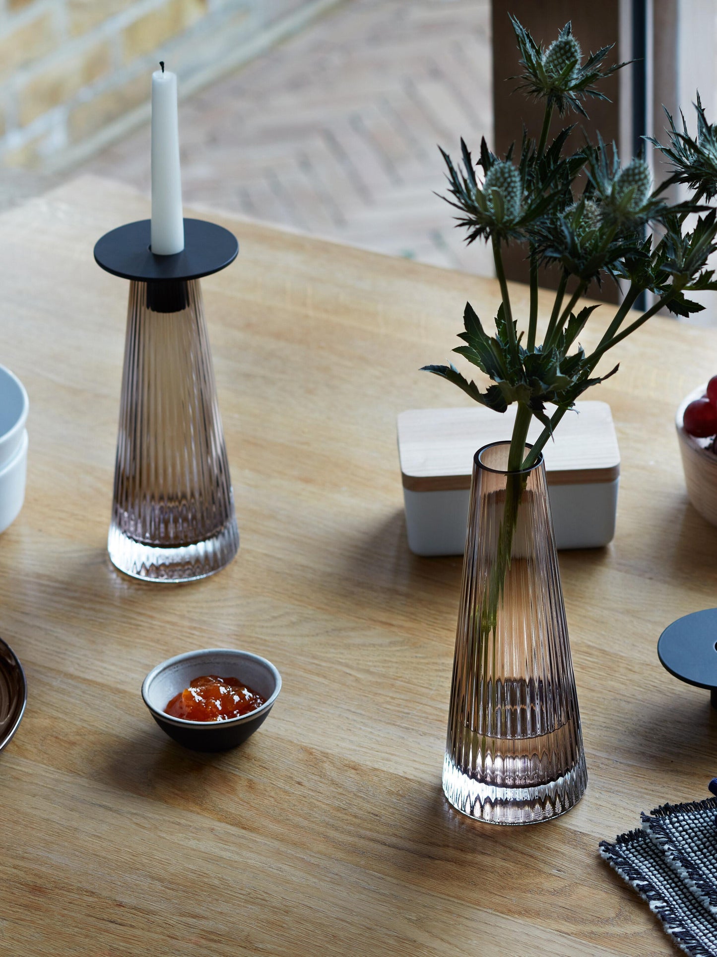 Beacon Candle Holder / Vase - Taupe + Jet Black