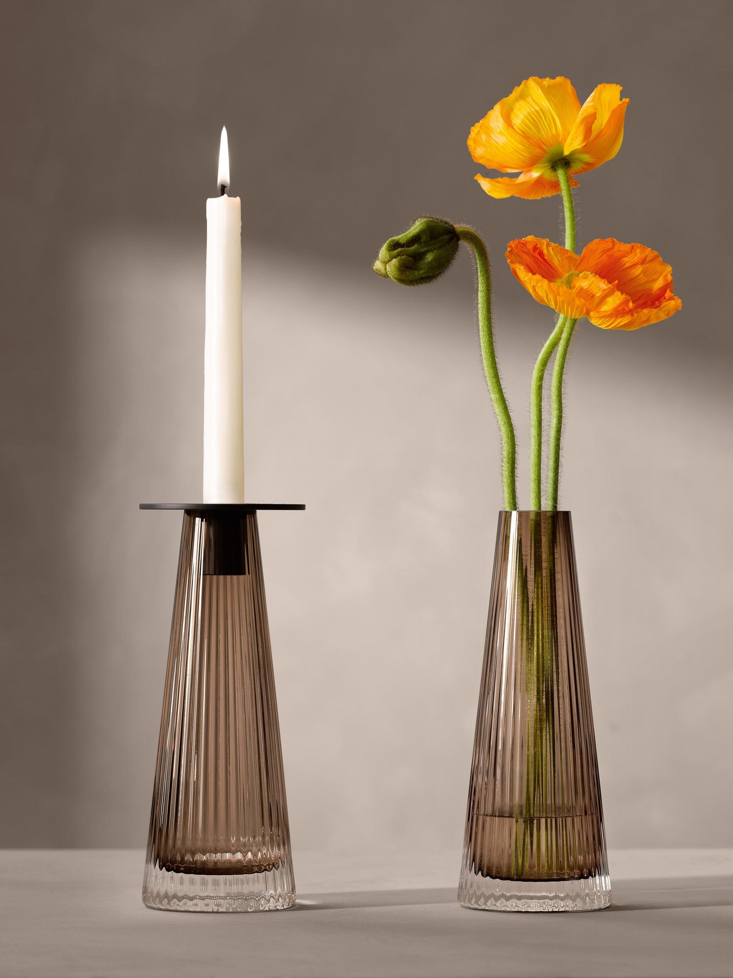 Beacon Candle Holder / Vase - Taupe + Jet Black