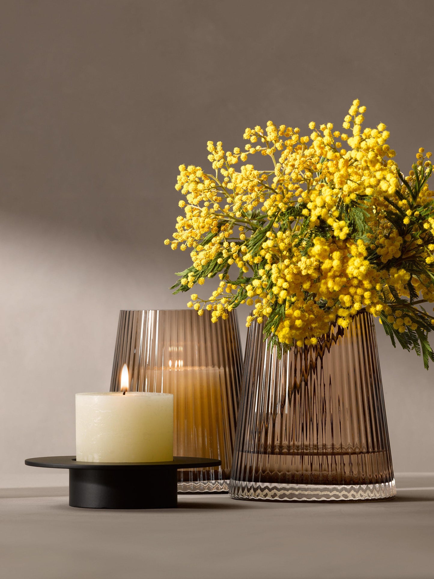 Beacon Candle Holder / Vase - Taupe + Jet Black