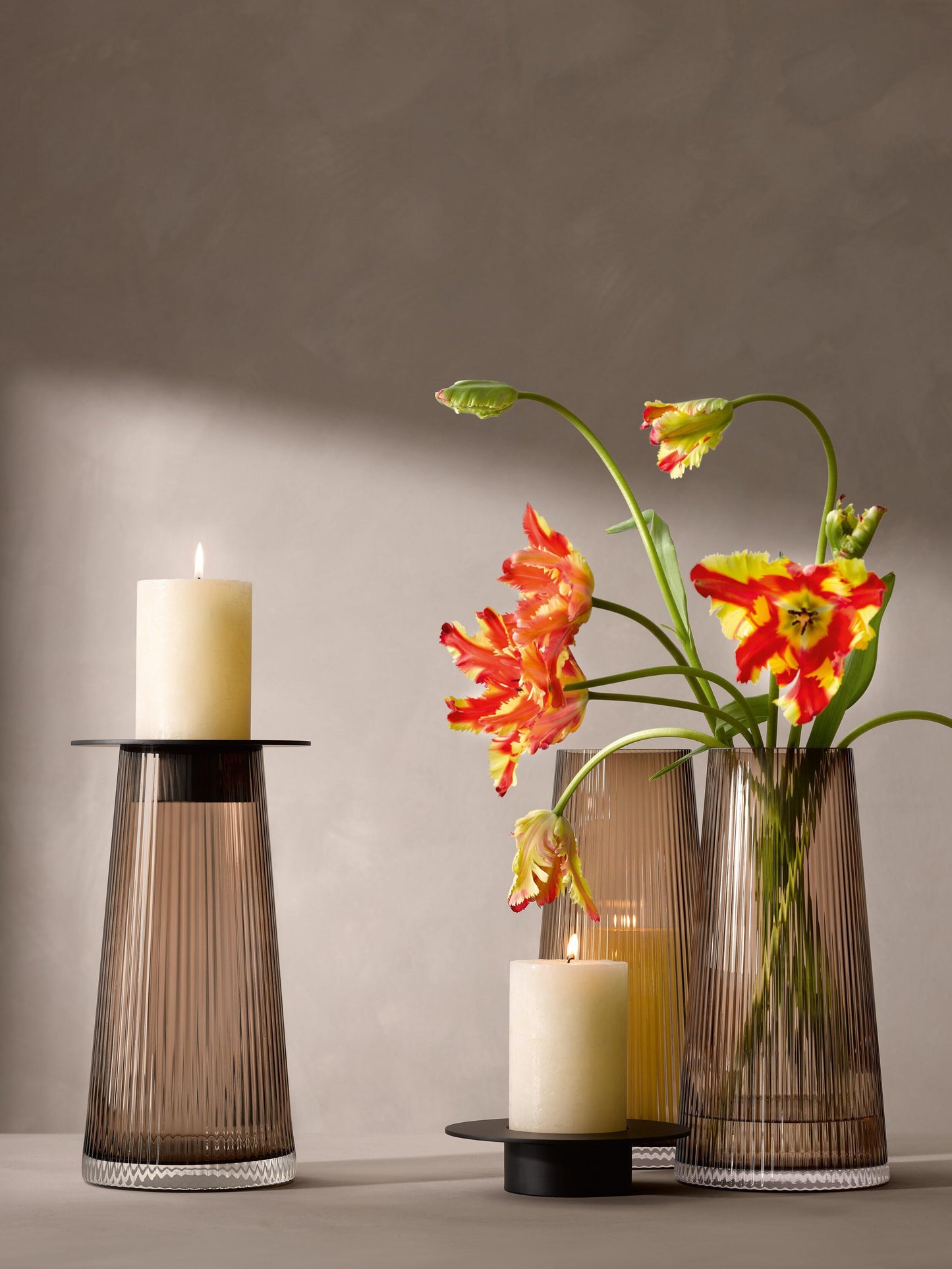 Beacon Candle Holder / Vase - Taupe + Jet Black