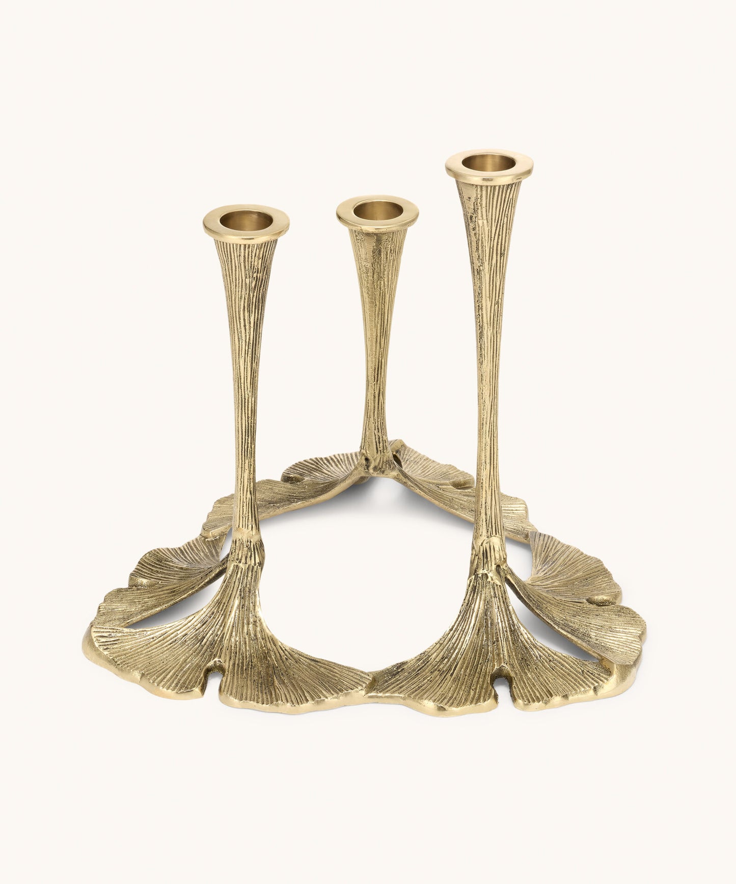Brass Ginko Leaf Triple Candle Holder