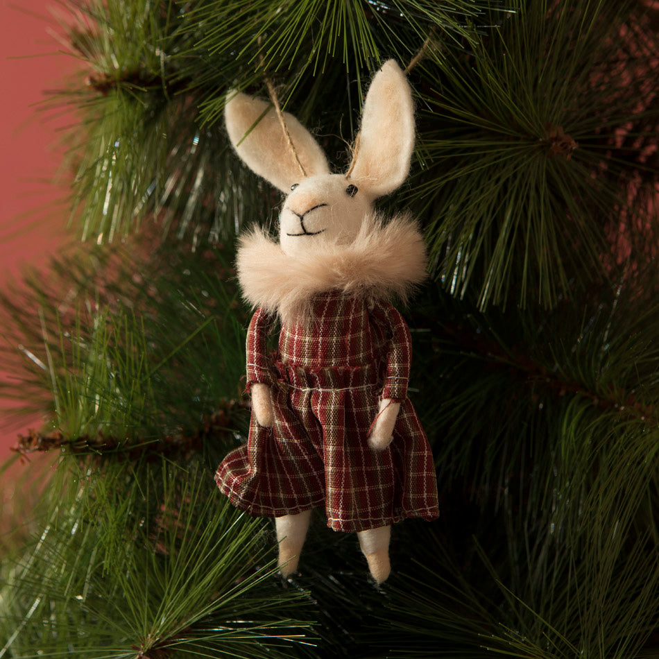 Mrs Bunny in Checked Dress Felt Ornament