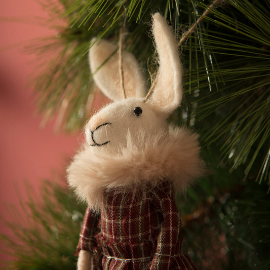 Mrs Bunny in Checked Dress Felt Ornament