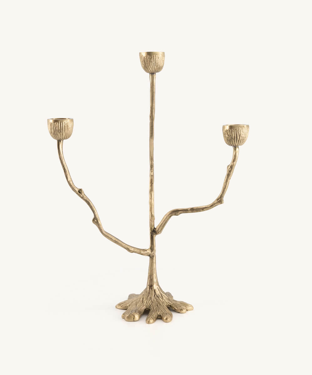 Brass Tree Triple Candle Holder