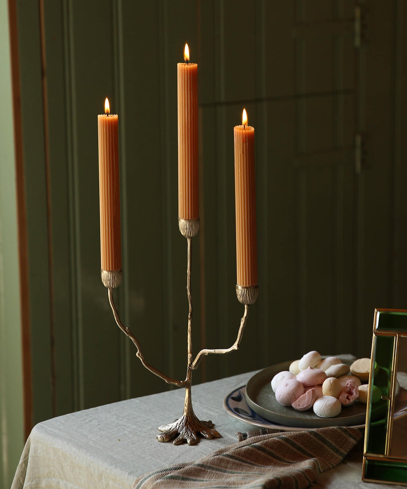 Brass Tree Triple Candle Holder